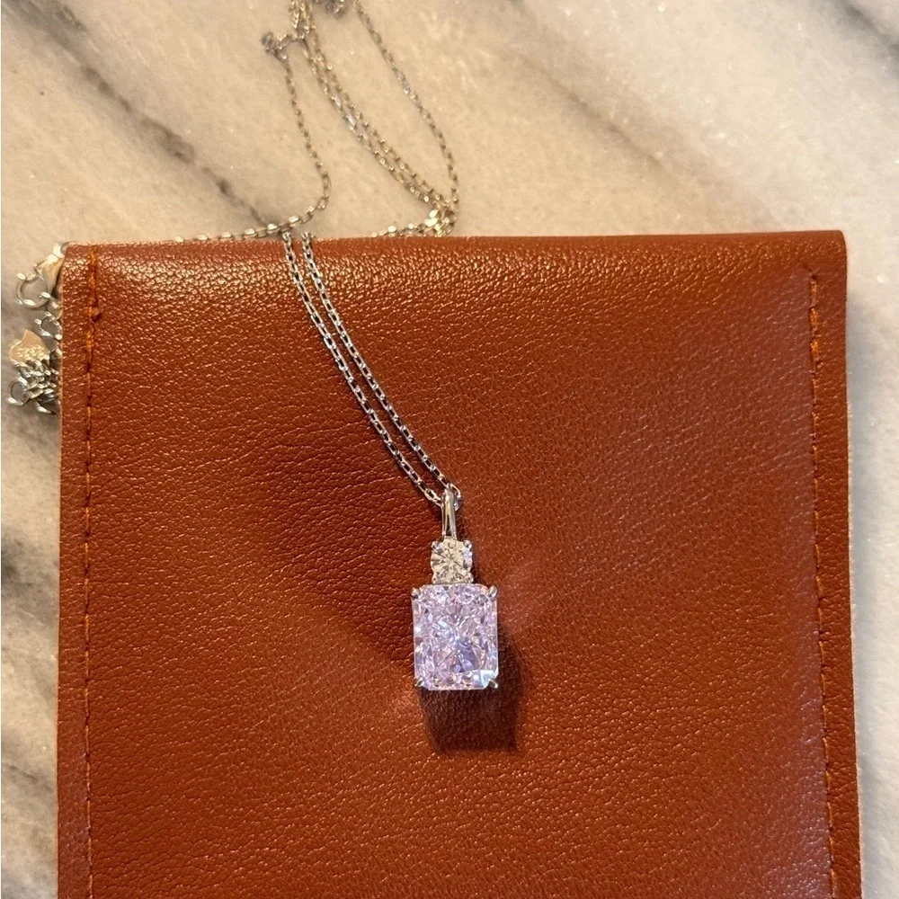 NWOT 925 Sterling Silver Pin Crushed Ice CZ Necklace & Pink Dangling Earrings